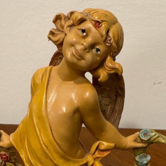 Vintage Cherub Angel Figurine with Floral Garland Italian Made Holiday Decor - Picture 2 of 9